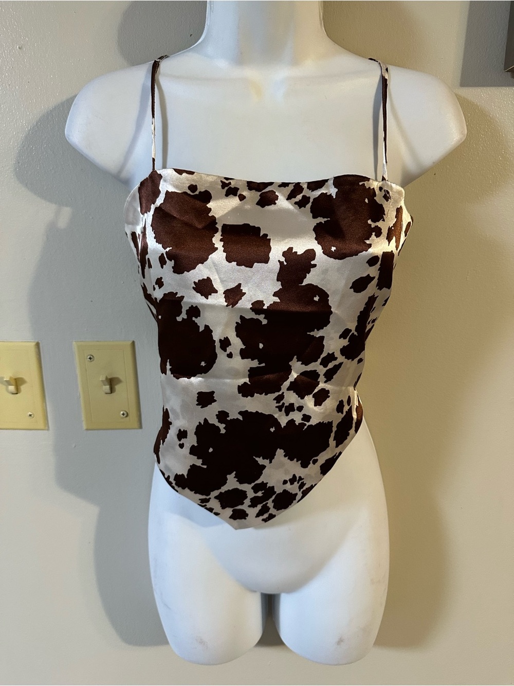 Rue21 Brown & Cream Cow Print Satin Bodysuit
